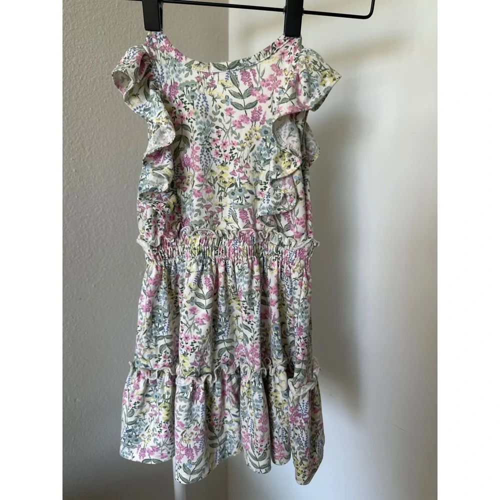 Nanette Lepore Floral Ruffle Dress Smock Waist Flutter Sleeves Pink Sage Green - Picture 3 of 5